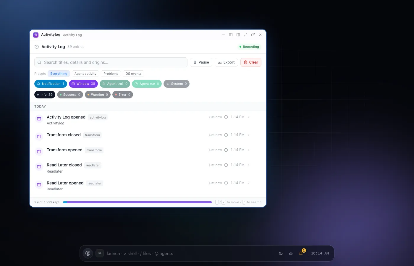Activity Log screenshot