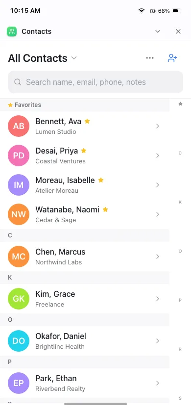 Contacts on phone