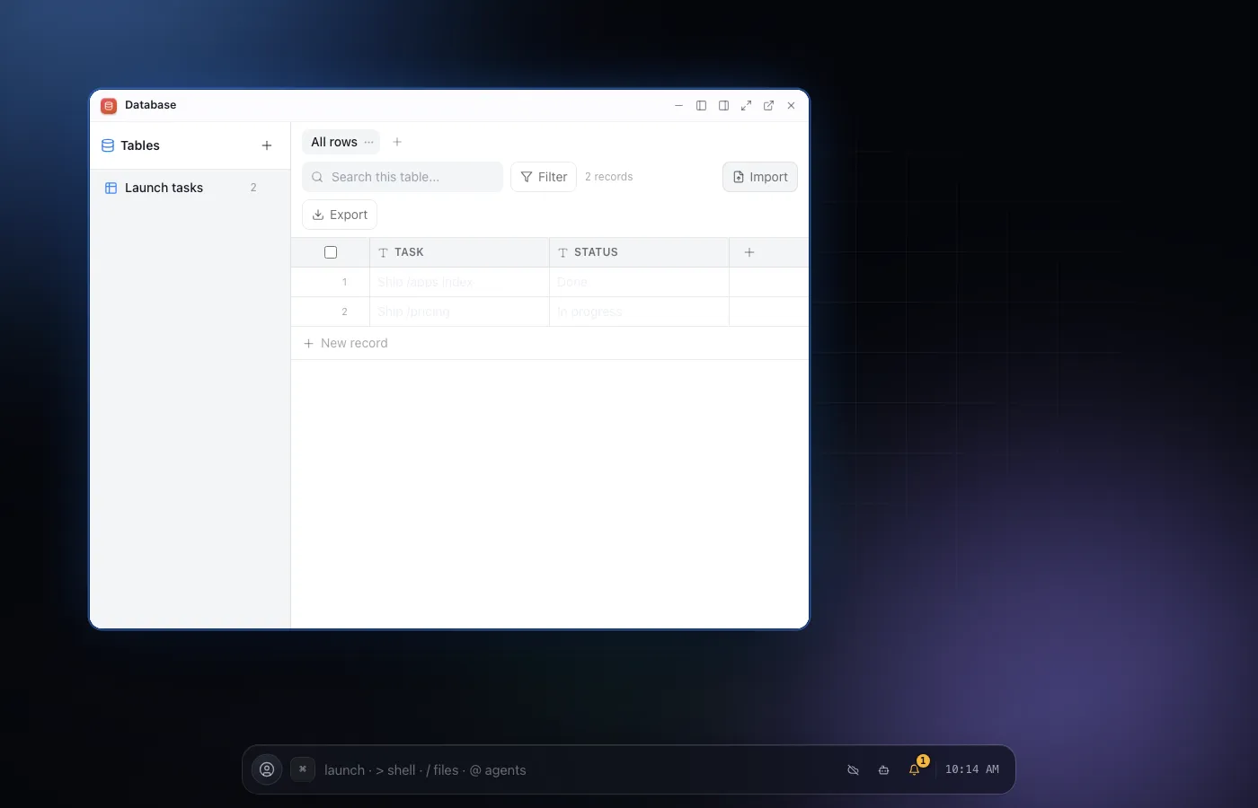 Database screenshot